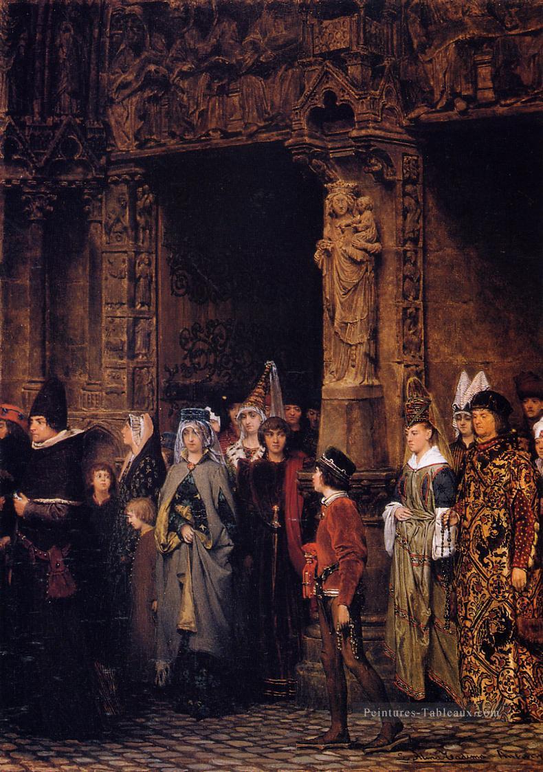 Laissant l’église au XVe siècle romantique Sir Lawrence Alma Tadema Peintures à l'huile